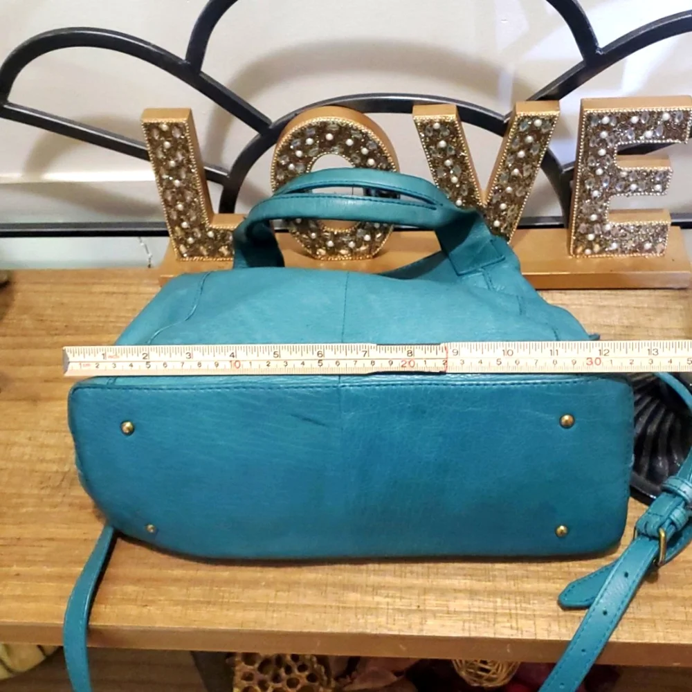 American Leather Co. Ada Triple Entry Leather Crossboy Satchel Deep Lake, Teal - Picture 11 of 12